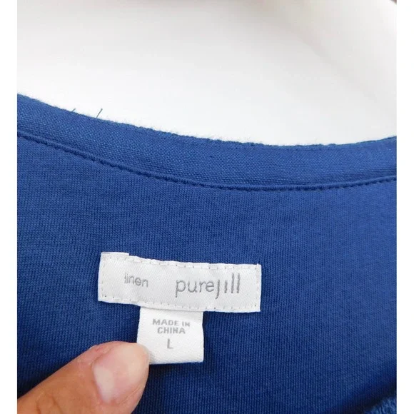 Pure Jill J Jill Blue Linen Layered Maxi Dress Womens Large Sleeveless Lagenlook - Picture 3 of 5